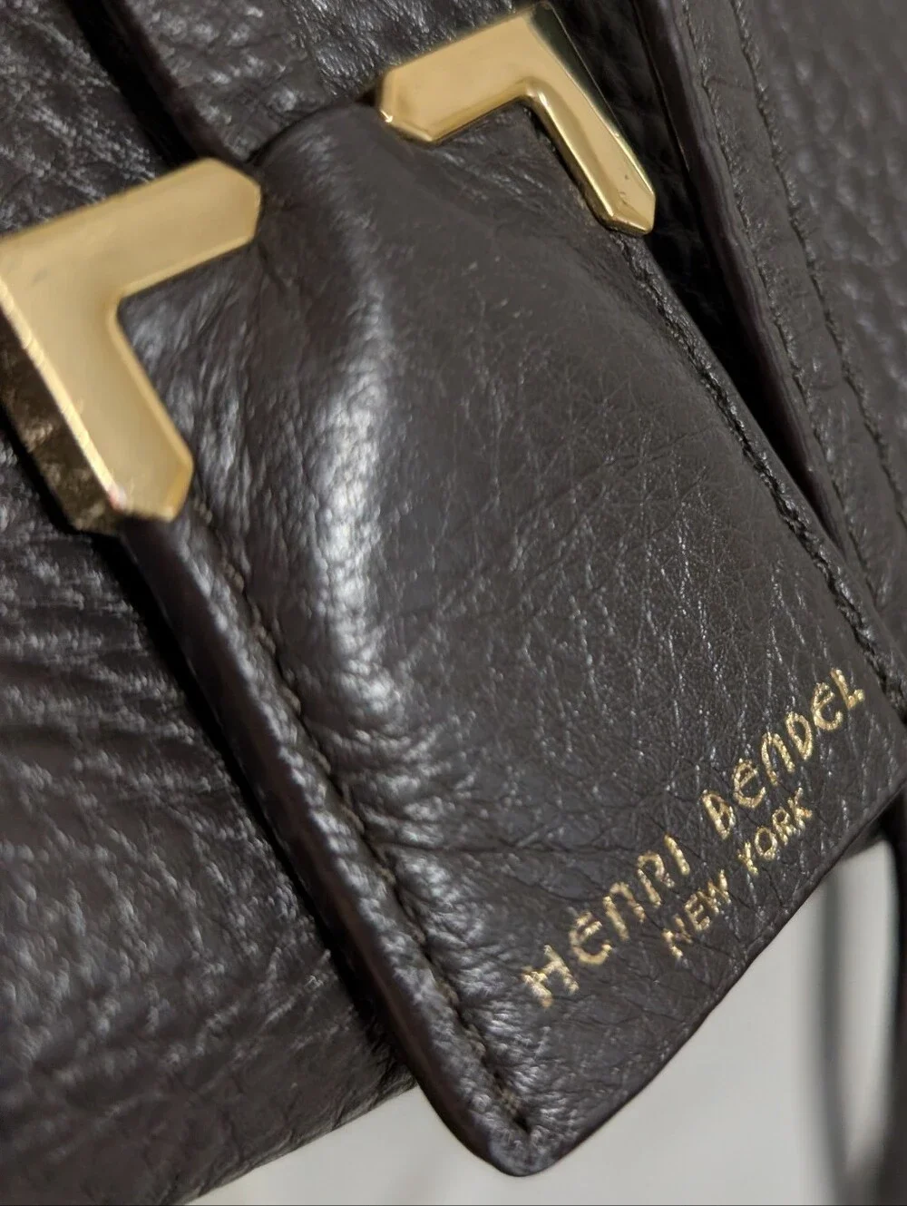 henri bendel Brown Pebbled Leather Crossbody with Gold Hardware